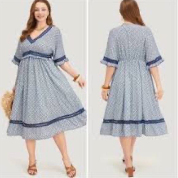 (A8) Bloomchic Bandana Dolman Sleeve Pockets Lace Ruffle Trim Dress, Sz 12, NWT - Picture 10 of 15